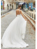 Beaded Ivory Lace Tulle Open Back Elegant Wedding Dress